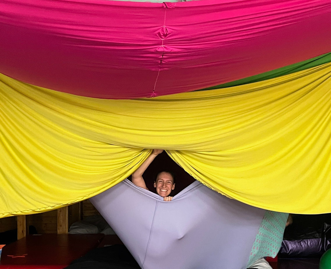 Avanti staff in the suspended lycra in the wonderlab space