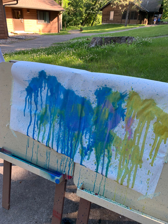Water color project outdoors during arts & crafts