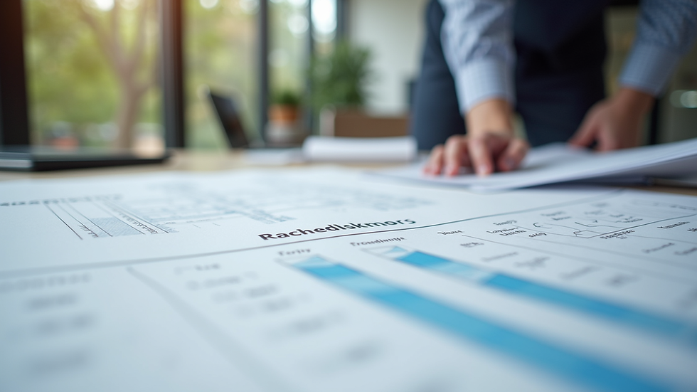 Close-up view of construction blueprints and scheduling documents on a table