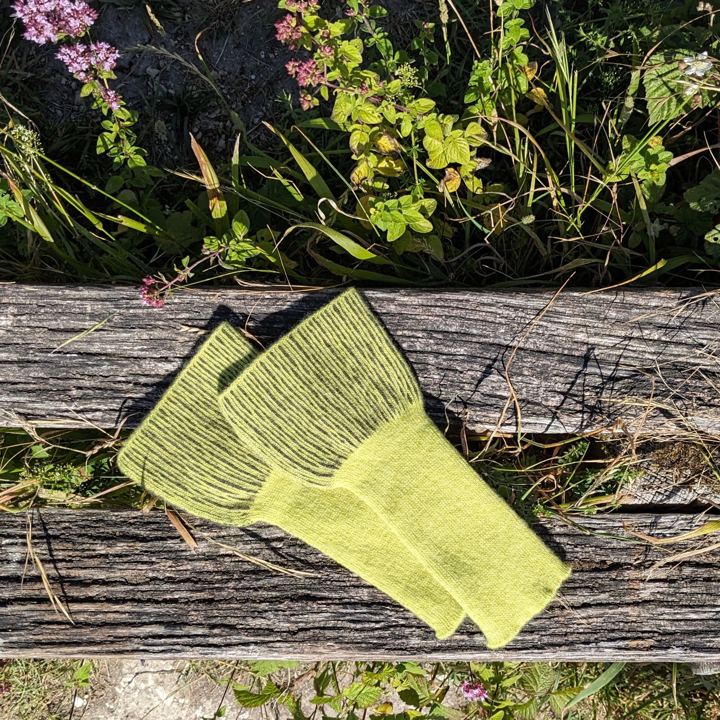Fingerless Mitts, Lime and Khaki