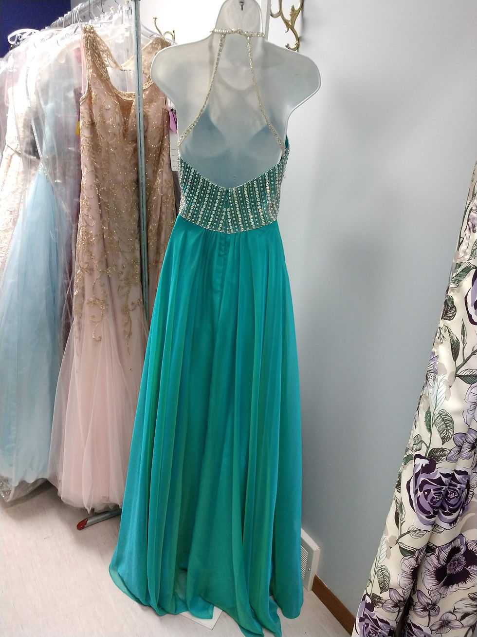 Thumbnail: Studio 17 Halter Prom Dress in Jade