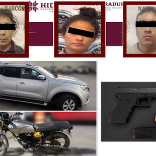 Detienen a tres personas en posesión de narcóticos, arma de fuego y un auto robado