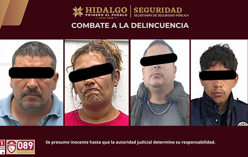La SSPH asegura a cuatro sujetos por narcomenudeo y robo en Hidalgo