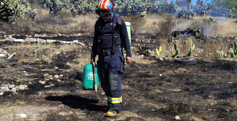 PC. de Mineral de la Reforma atiende y controla incendio de pastizal.