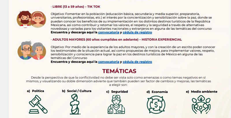 Invita Secturh al Concurso Nacional de “Turismo y Paz”. 