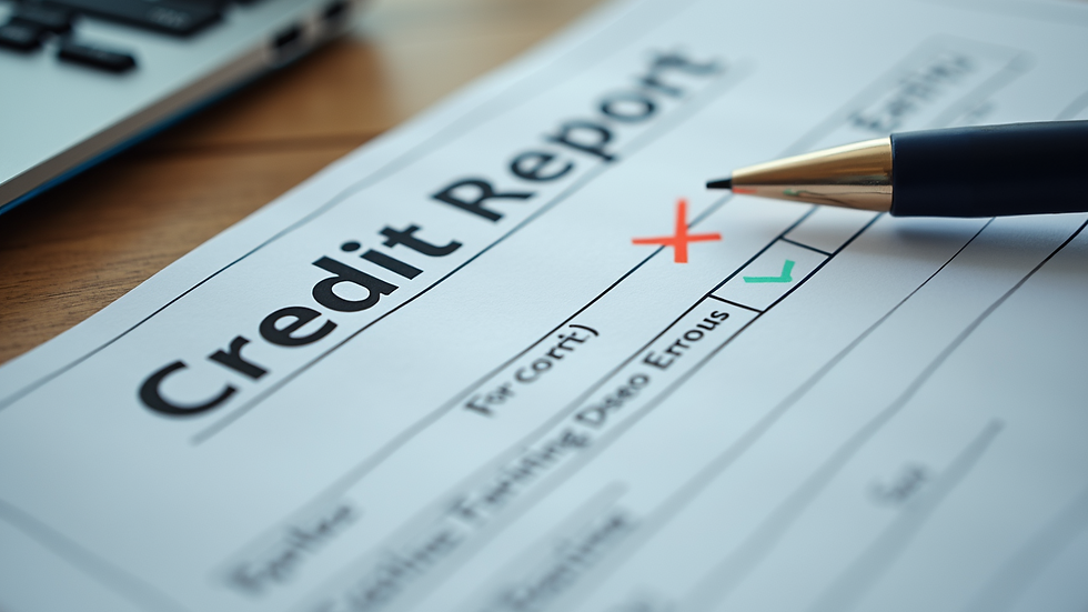 Close-up view of a credit report with highlighted errors