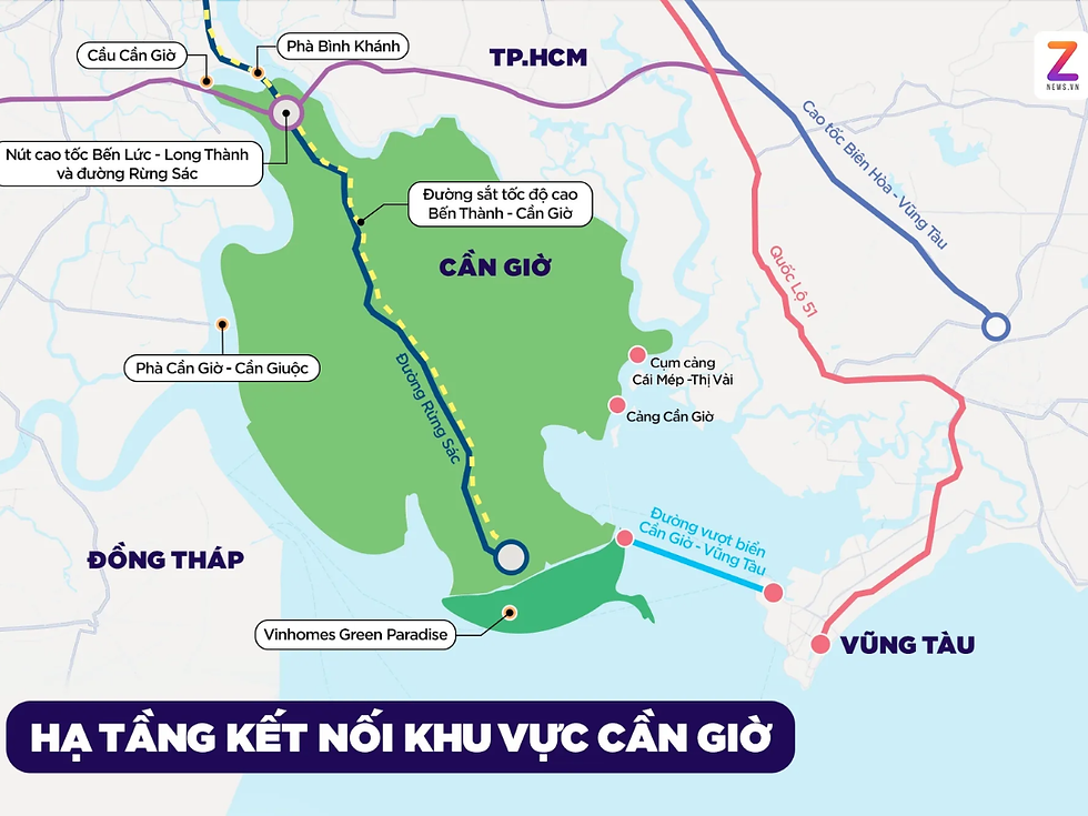 Vị trí dự án Cần Giờ cùng các tuyến hạ tầng kết nối trọng điểm