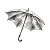 A hand-drawn illustration of an umbrella.