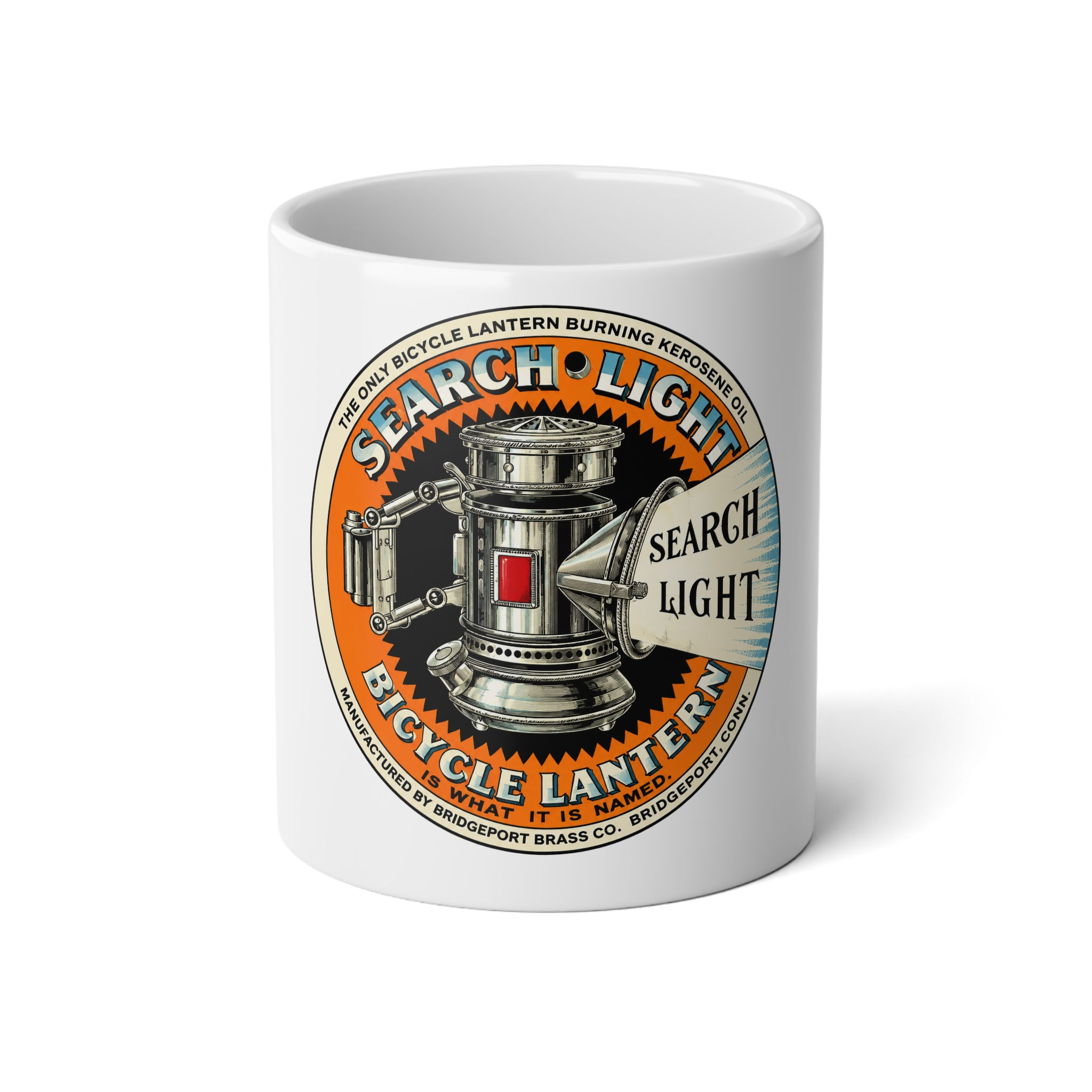 Search Light Bicycle Lantern 20oz Jumbo coffee Mug Bridgeport Brass Co.