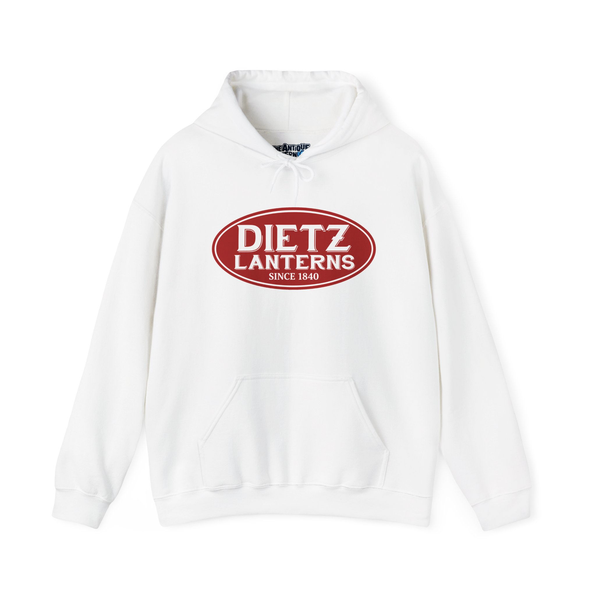 Dietz Lanterns Logo Hoodie — Vintage Red Oval Workwear Sweatshirt