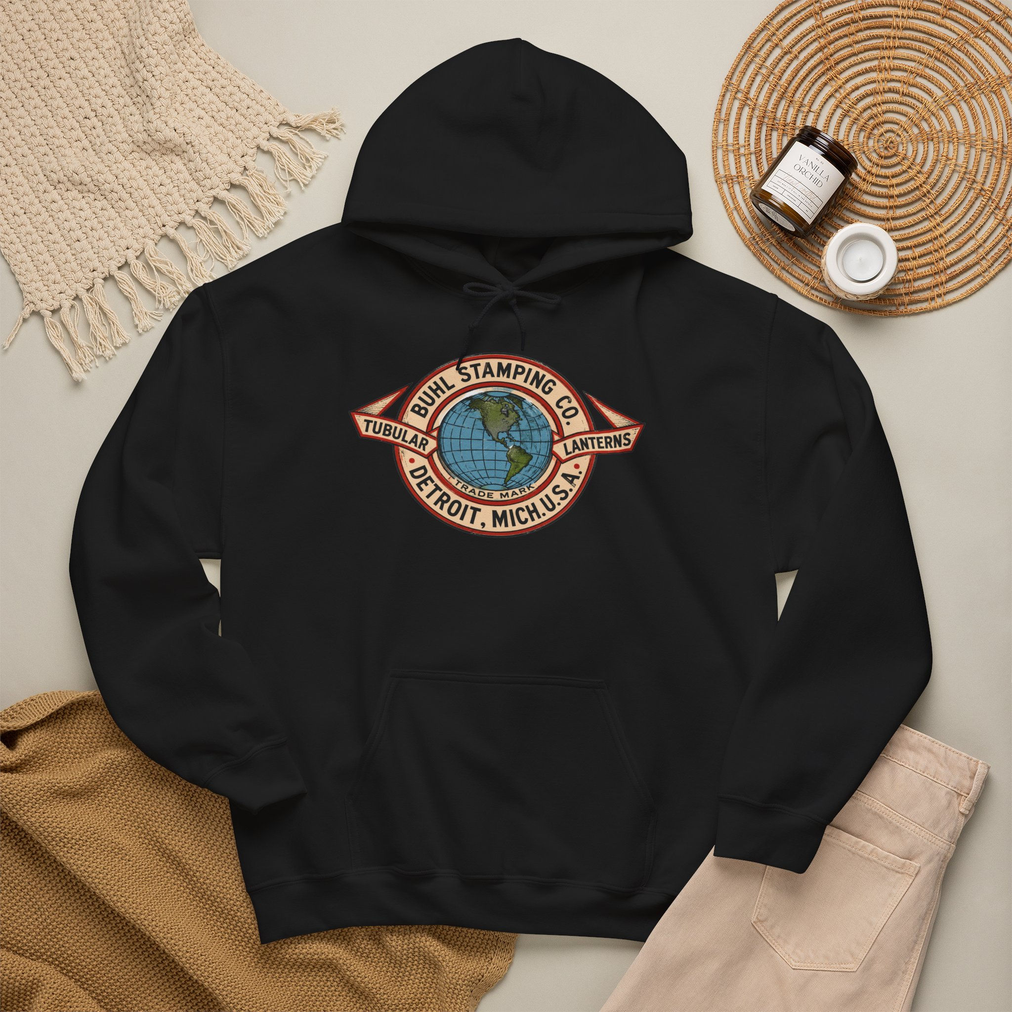 Vintage Globe Logo Hoodie — Buhl Stamping Co. Detroit, Michigan' Retro Pullover