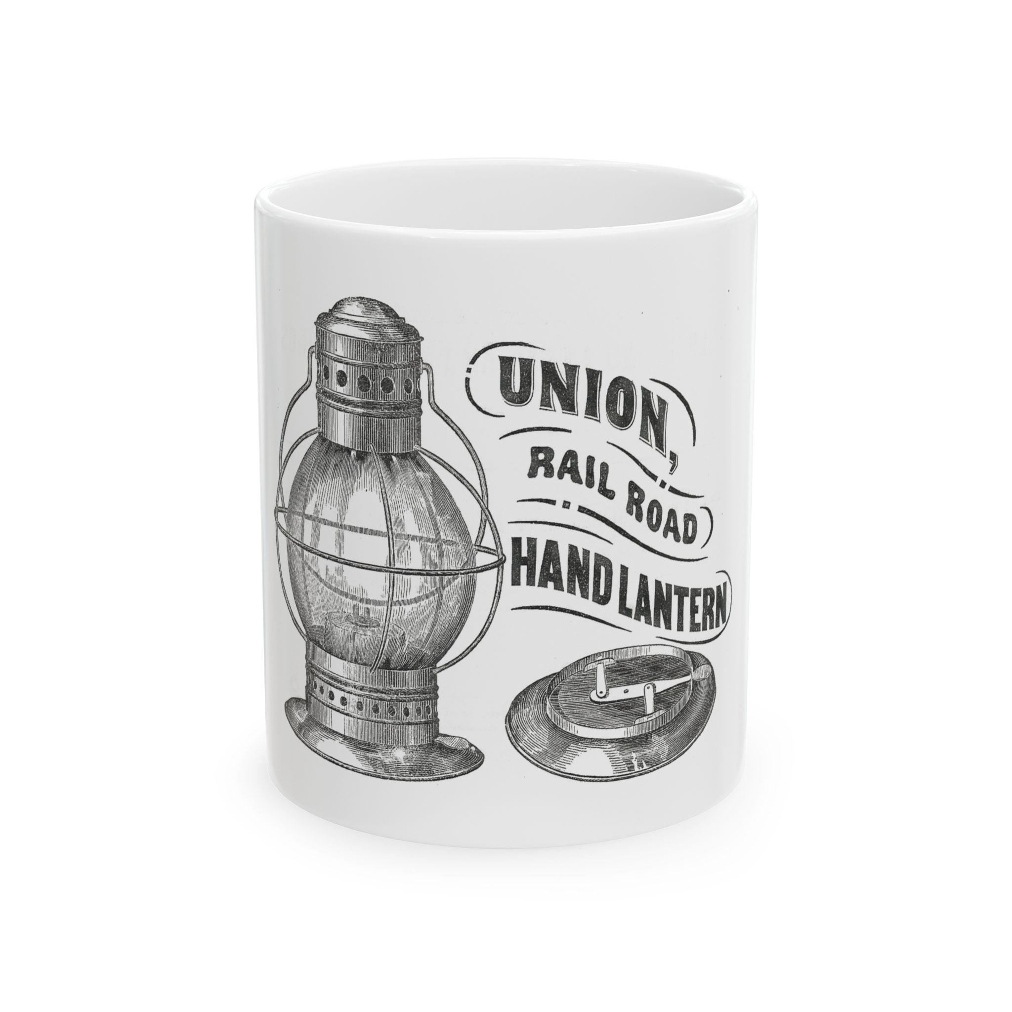 Ceramic Mug – Vintage “Union Rail Road Hand Lantern” Coffee Cup (11oz/15oz)