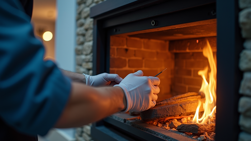 Eye-level view of a gas fire unit being inspected
