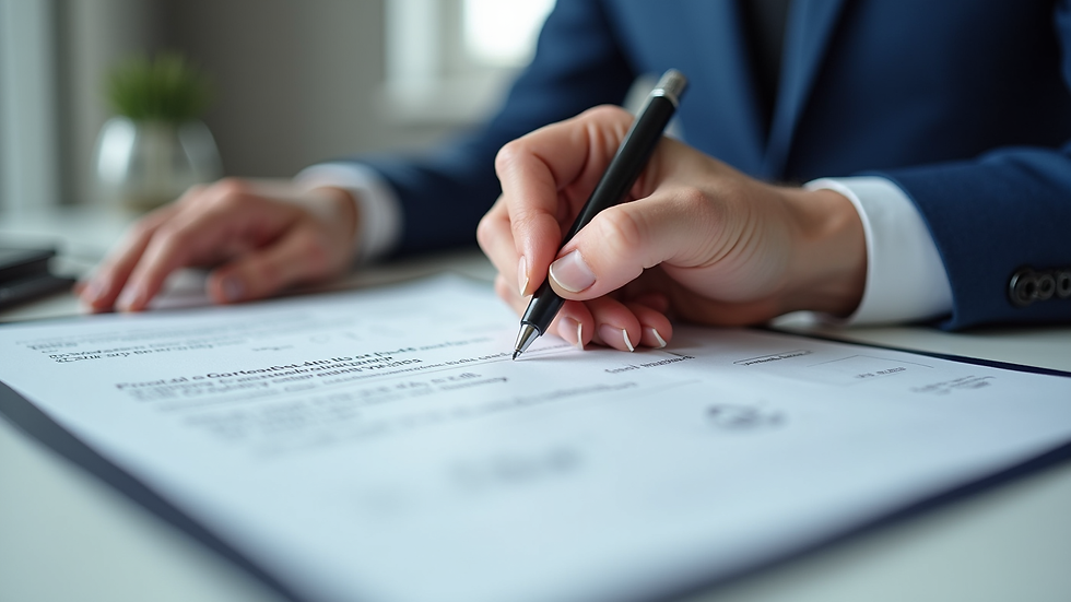 Close-up view of a gas safety certificate being signed by a technician