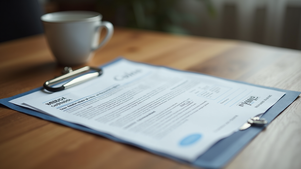 High angle view of a gas safety certificate document on a wooden table