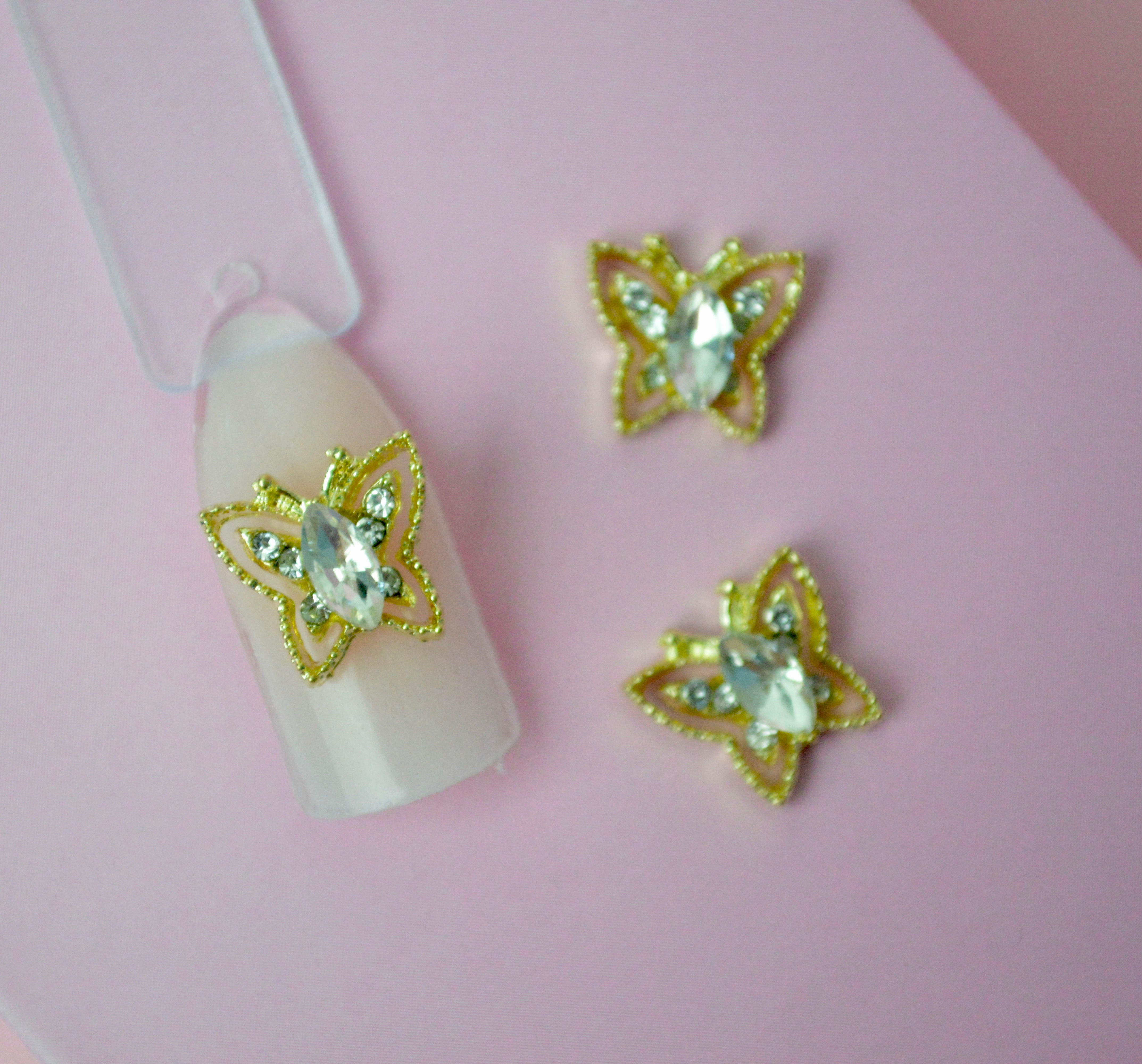 Small Crystal Gold Butterfly Charm (4pcs)