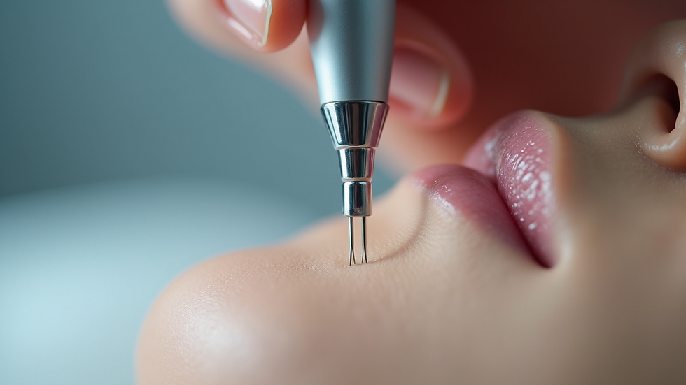 Close-up view of microneedling device with fine needles