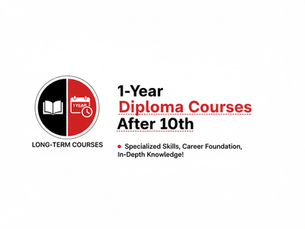 Illustration highlighting 1-year diploma courses after 10th, showcasing long-term courses focused on specialized skills, career foundation, and in-depth knowledge