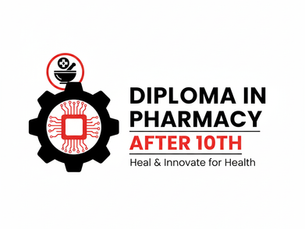Diploma in Pharmacy After 10th logo showcasing pharmacy, healthcare innovation, and career opportunities in pharmaceutical education