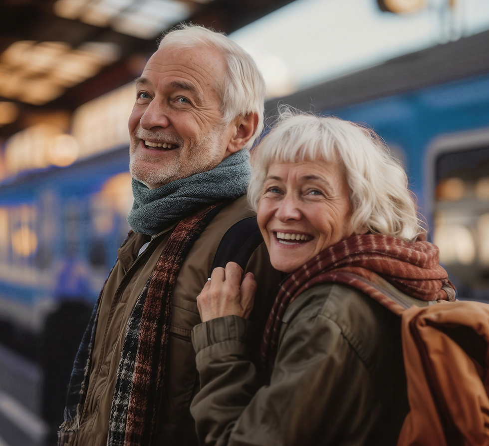 Seniorzy na stacji kolejowej
