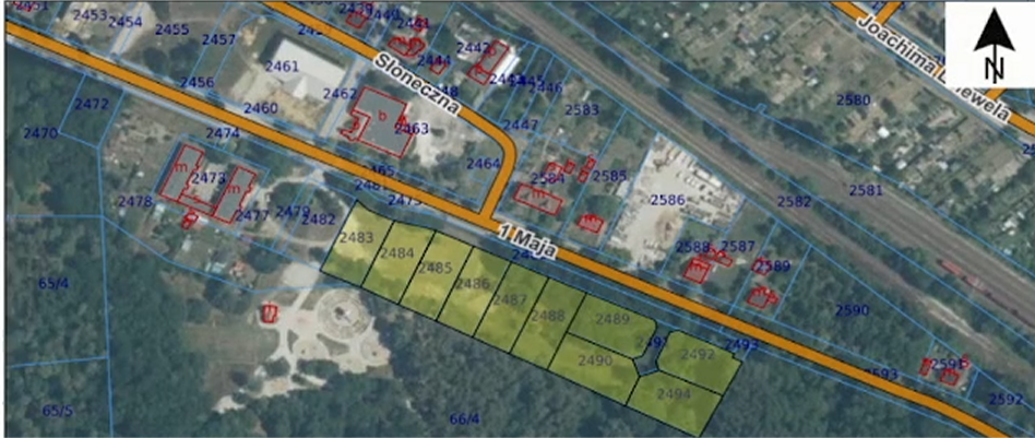 Grafika przedstawiająca działki na sprzedaż na ulicy 1 Maja