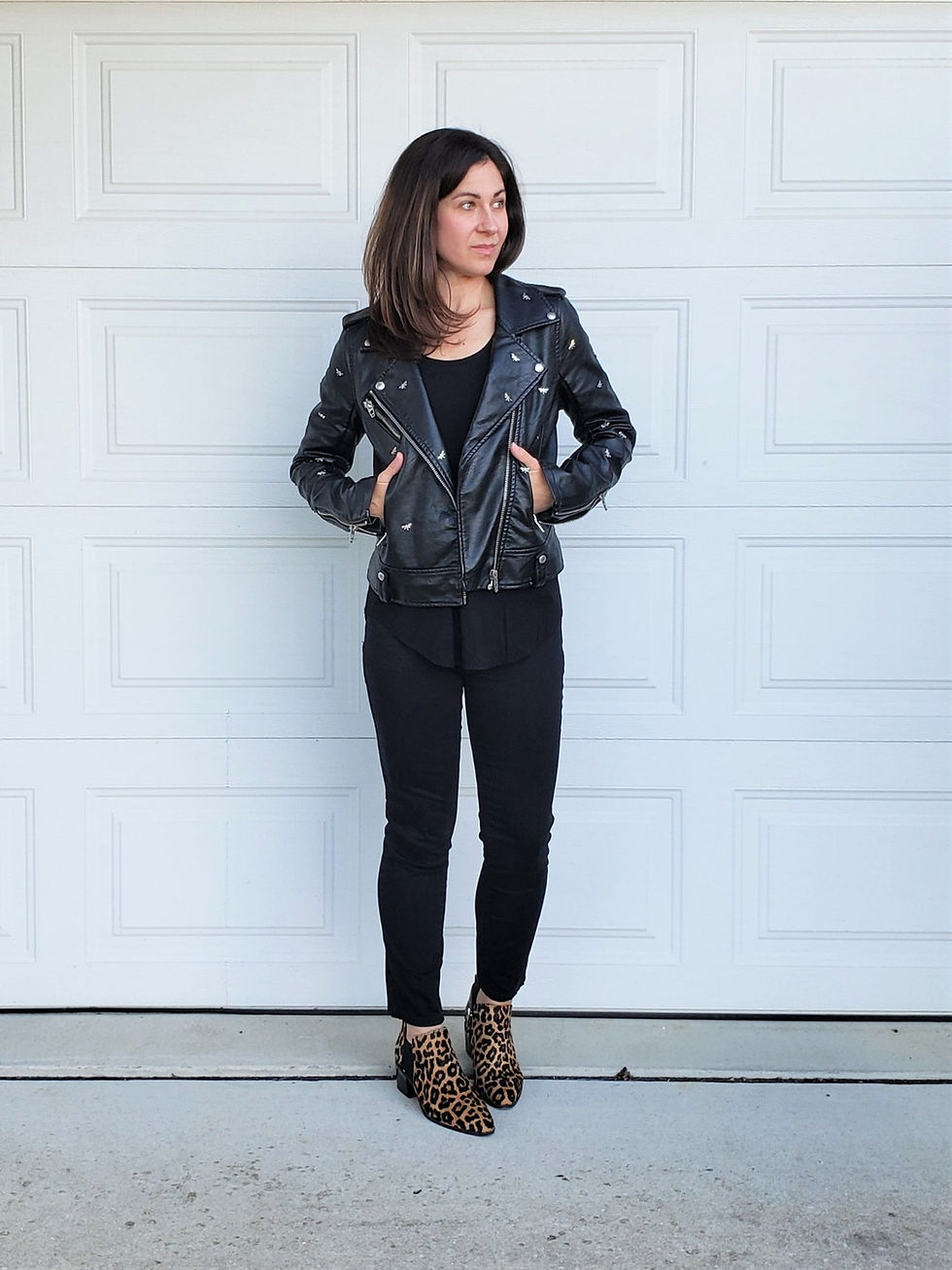 edgy mom style moto jacket outfit