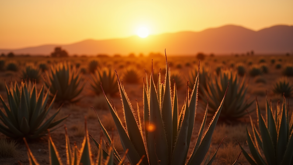 High angle view of agave fields under sunset light