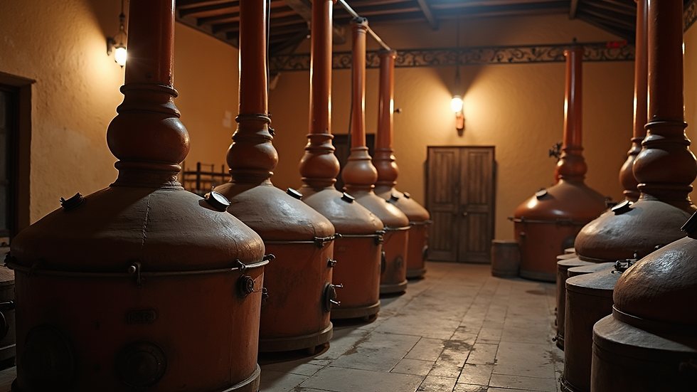 Eye-level view of traditional mezcal distillation setup