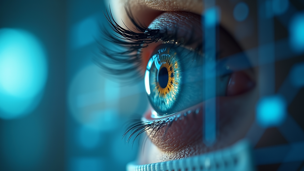 Vista a nivel de ojo de una pantalla con gráficos médicos y datos tecnológicos