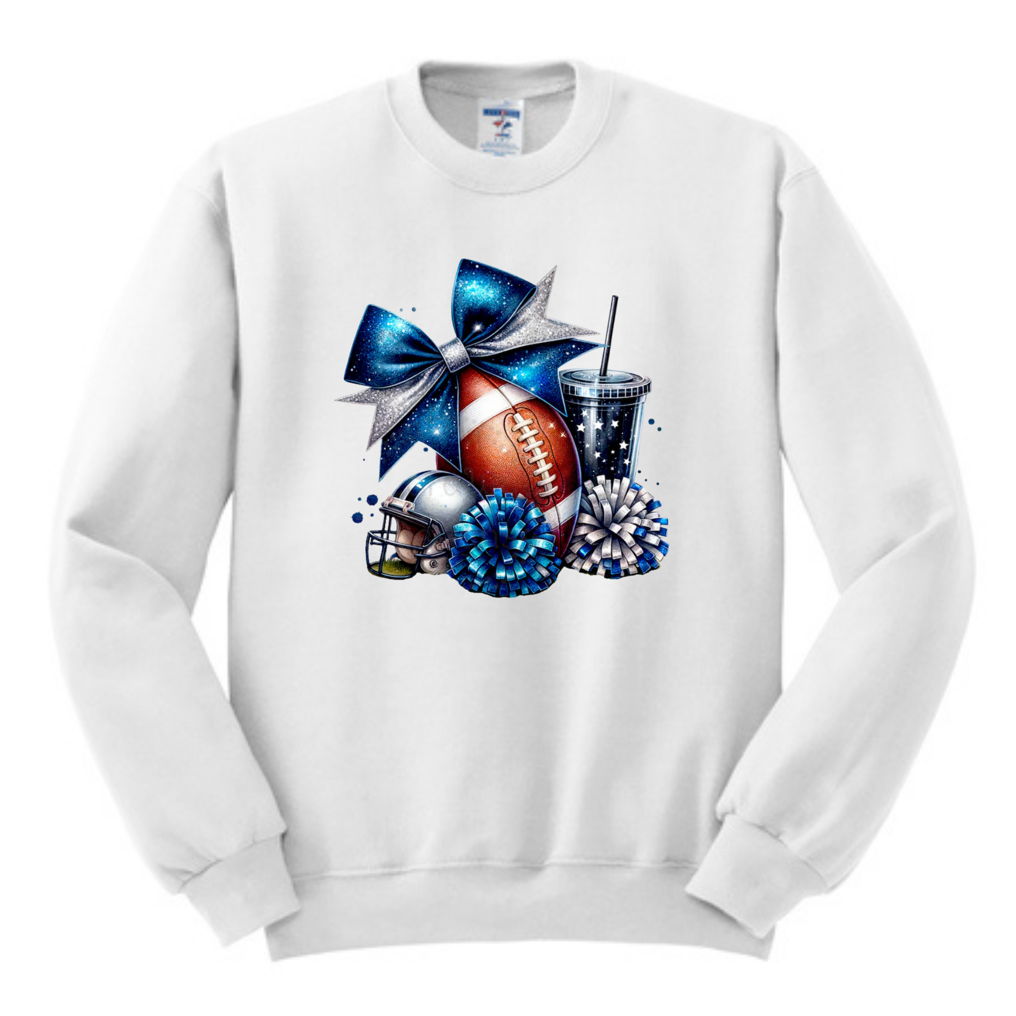FC Cheer Bow Poms Football Crew Fleece 562B 562M White