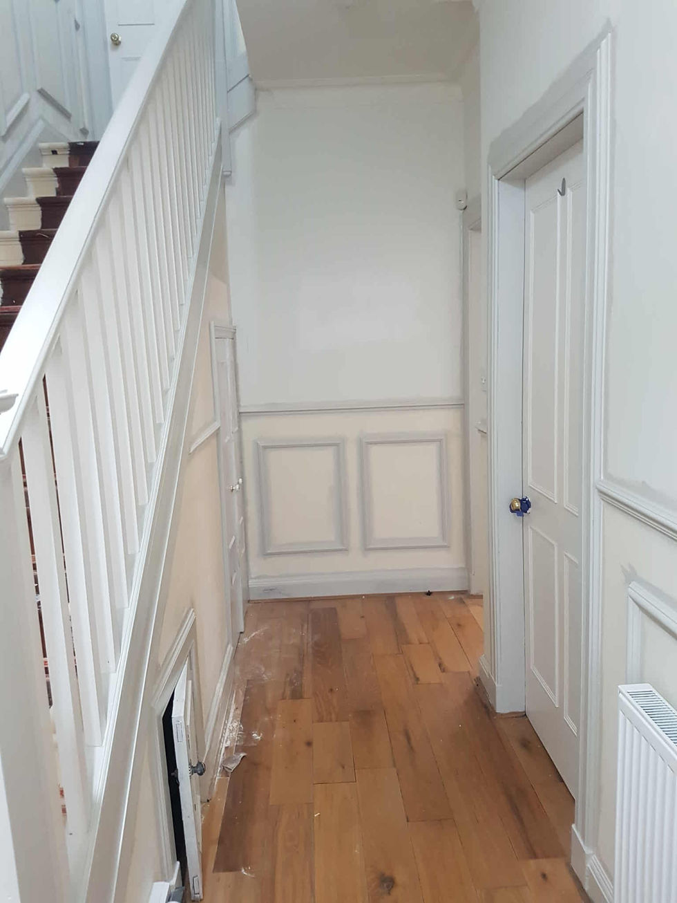 Fresh new painted hallway in almond white and egyptian cotton