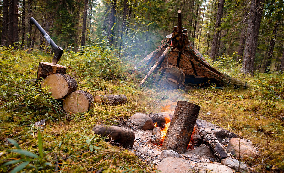 Forest campsite with campfire and shelter_edited.jpg