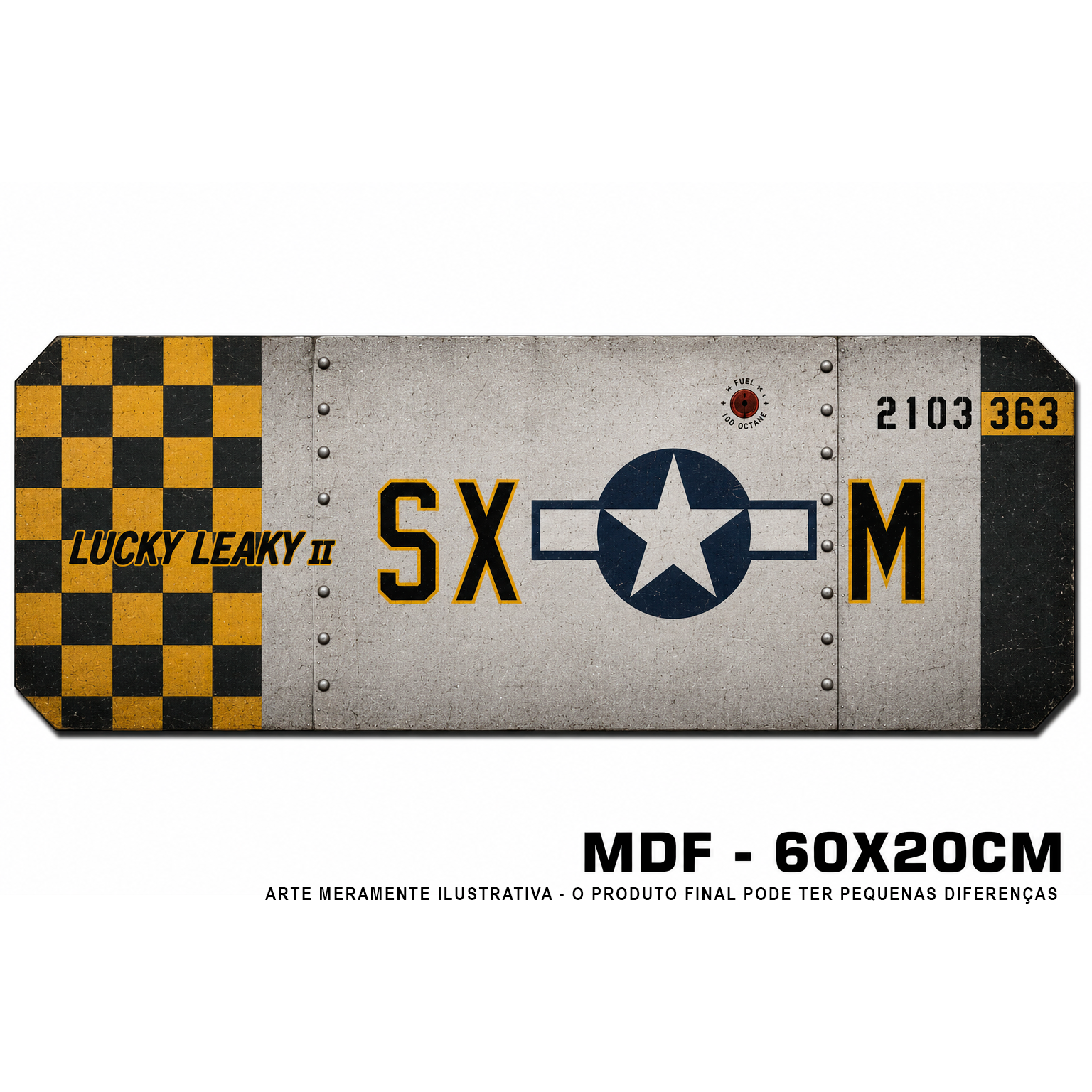 Placa P-51 Mustang "Lucky Leaky" - 60x20cm (mdf)