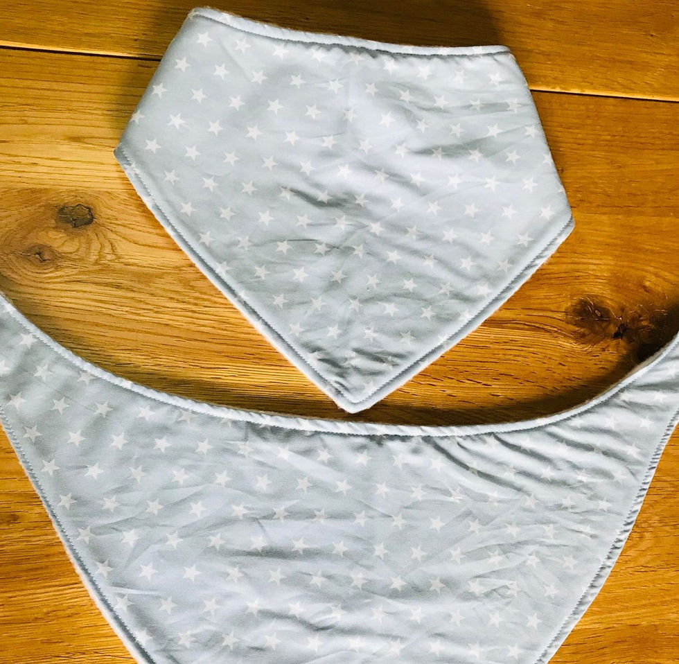 Thumbnail: Light blue with stars. Dribble bib. Dignity Bib. Bandana style