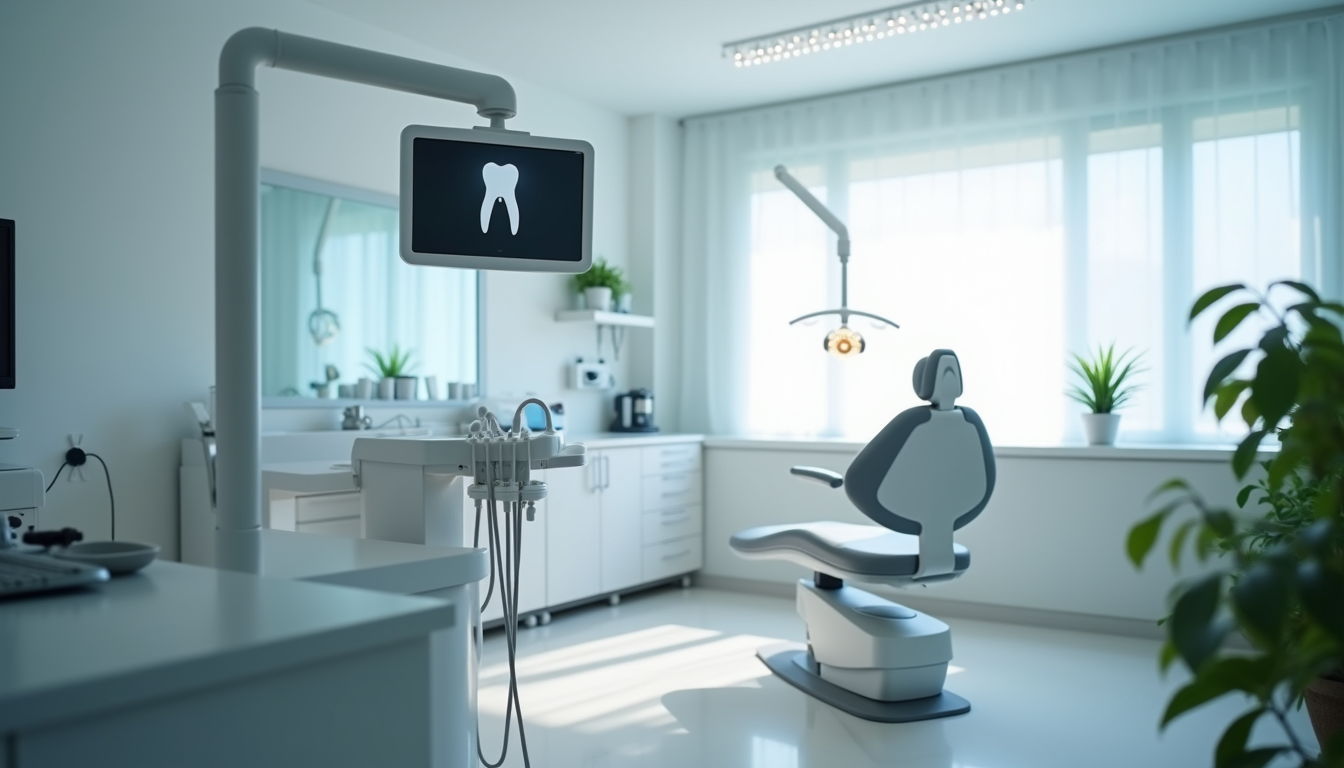 Eye-level view of a modern dental office with digital X-ray equipment