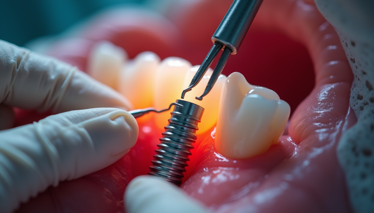 Close-up view of dental implant being placed in jawbone