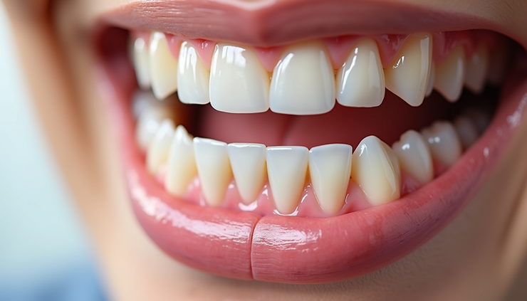 Close-up view of healthy gums and teeth showing clean dental surfaces