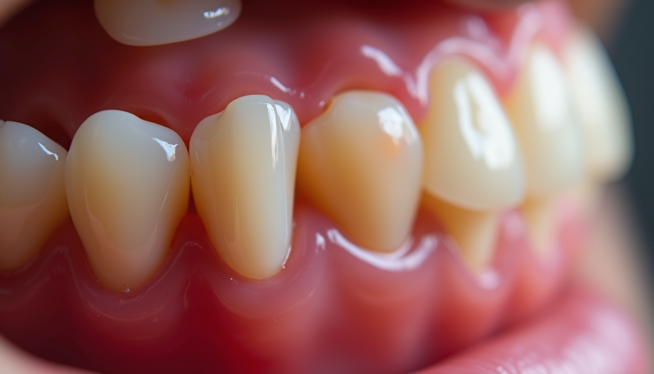 Close-up view of inflamed gums showing signs of periodontitis