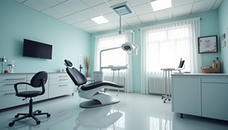 Eye-level view of a modern dental office with digital X-ray equipment