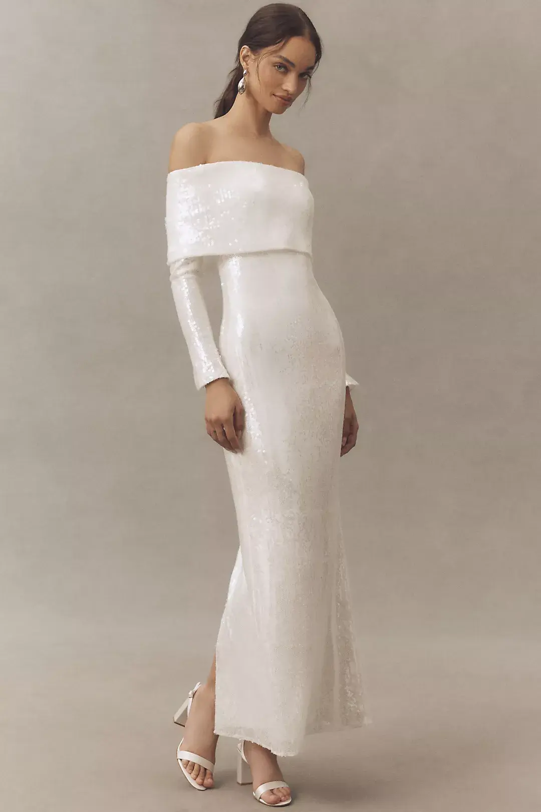 Off-Shoulder Sequin Maxi Dress