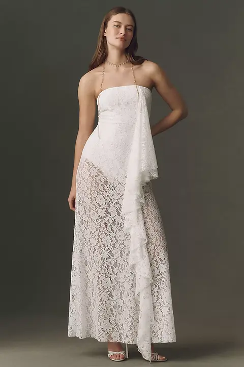 lace bodysuit under strapless dress Meet our Lace Bodysuit with Contoured Corset and Cape where delicate lace meets sculpted structure
