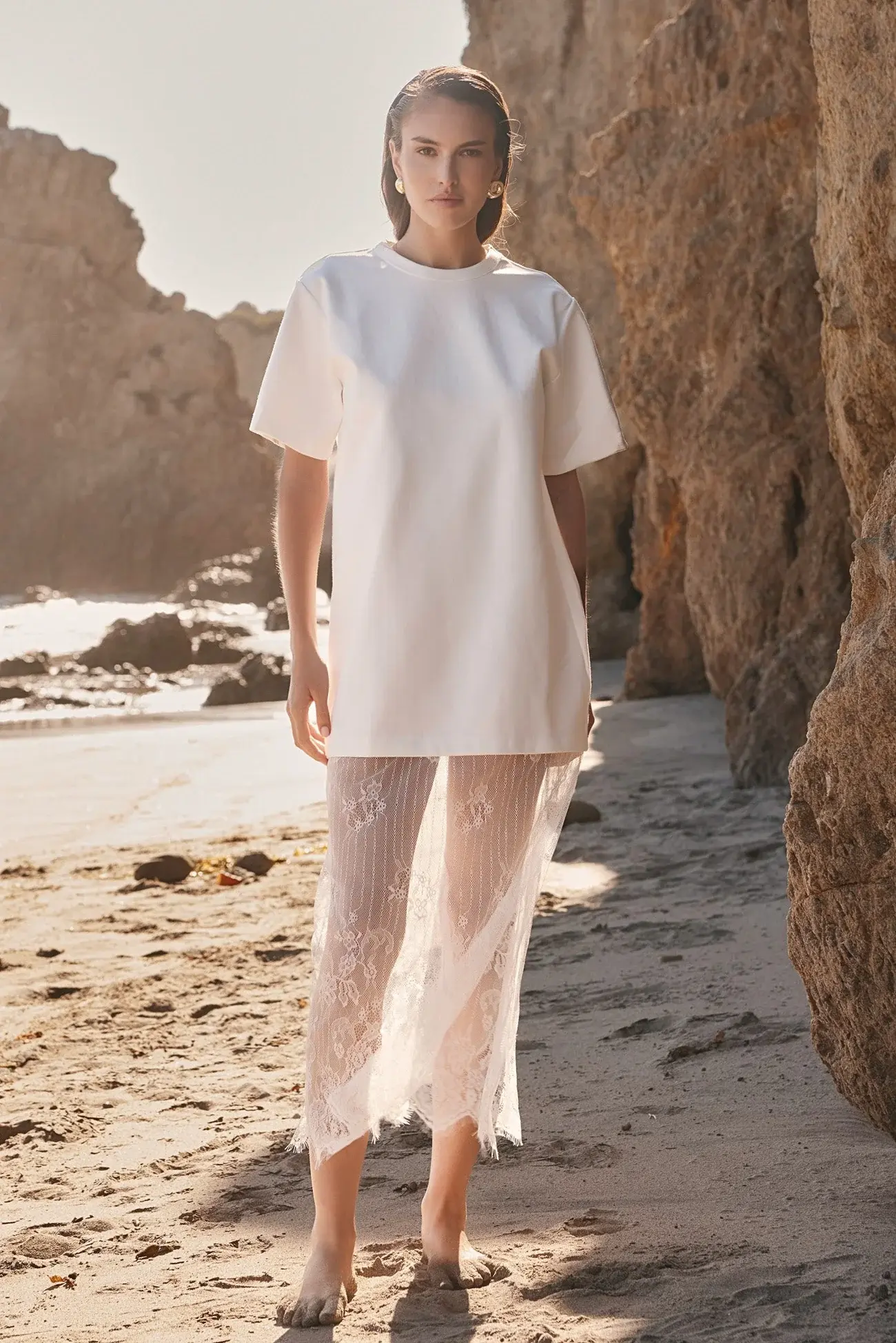 Mix Lace T-shirt Midi Dress