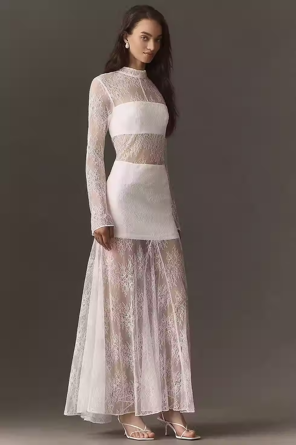 white lace dress for brides with sheer paneling