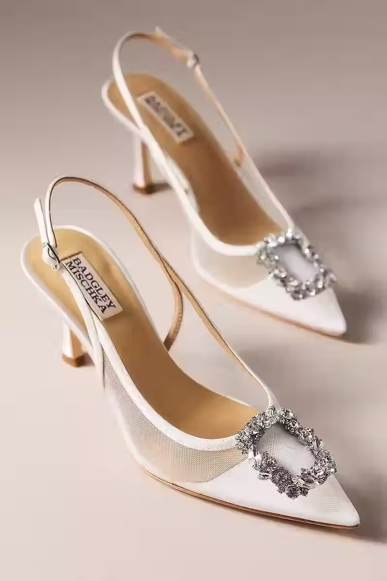 Mesh slingback bridal pumps for a modern wedding weekend look