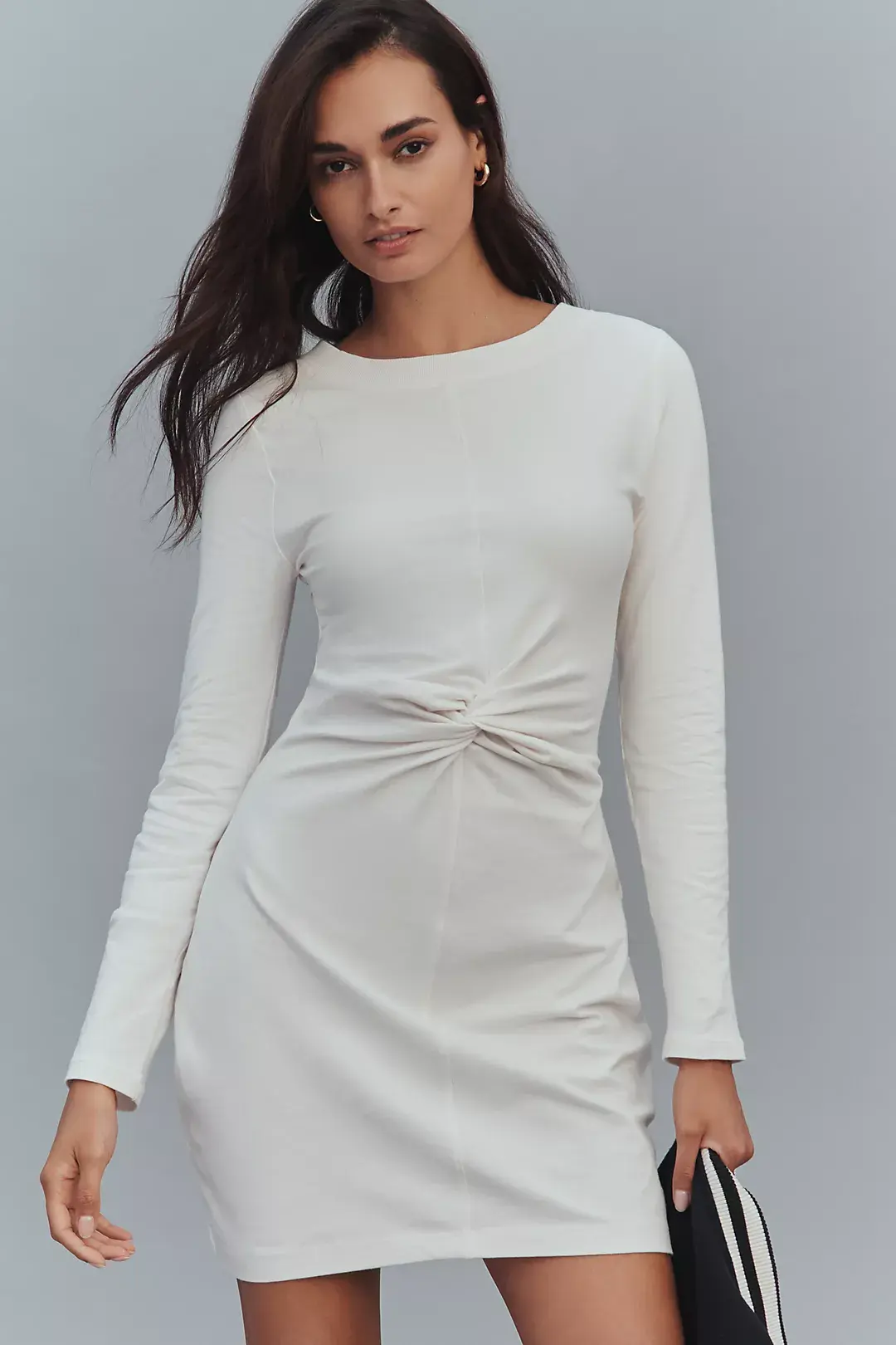 Long-Sleeve Gathered Mini Dress