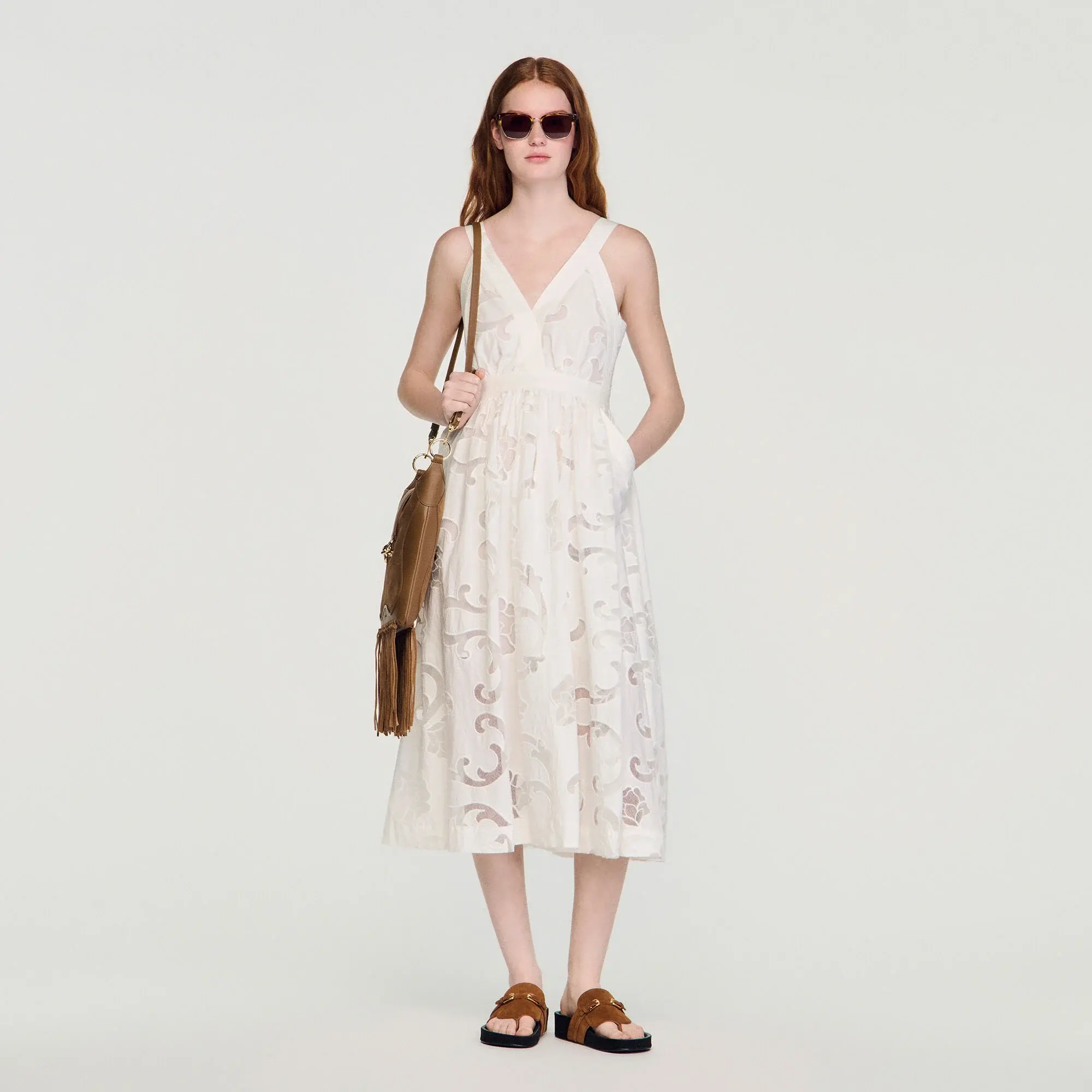 OpenworkFloral Cotton Midi Dress