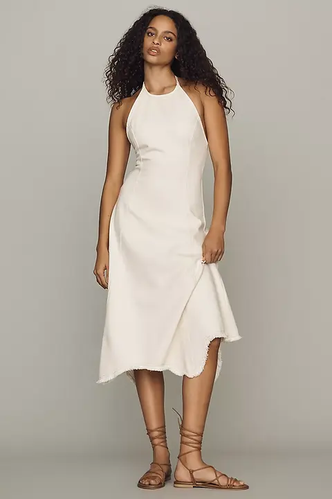 white denim halter dress KENDALL DENIM MINI DRESS in OFF WHITE