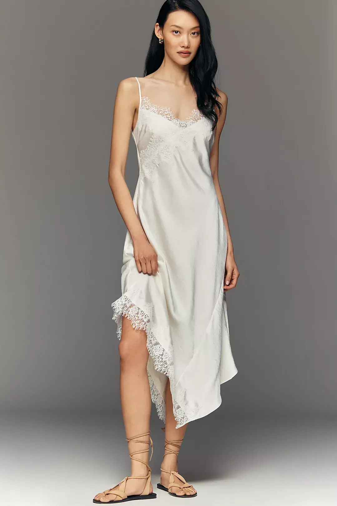 Asymmetric Sleeveless Lace Slip Dress