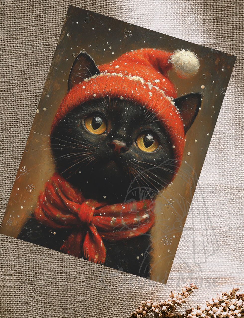 Postcard 'Black Cat with snow'