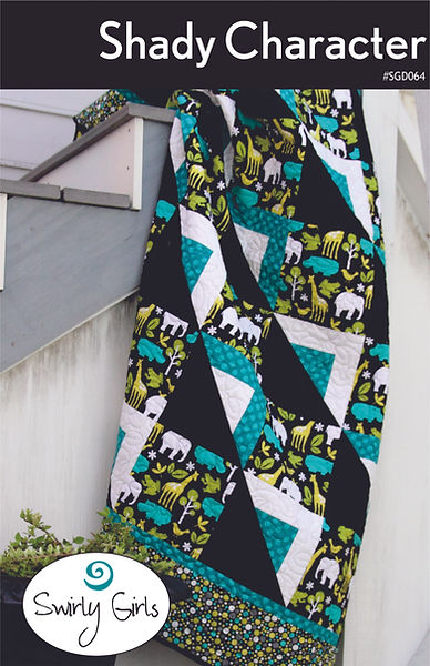 Shady Character quilt pattern by Swirly Girls Design pattern cover in teal, white, green and black